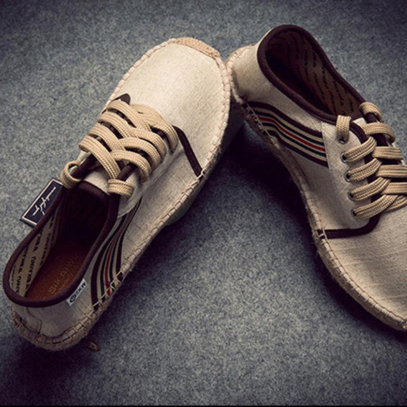 Herren Canvas Schuhe Designer Handgefertigte Freizeitschuhe Sehnensohle Fischerschuhe für Herren Outdoor Atmungsaktive Komfort Herren Sneakers