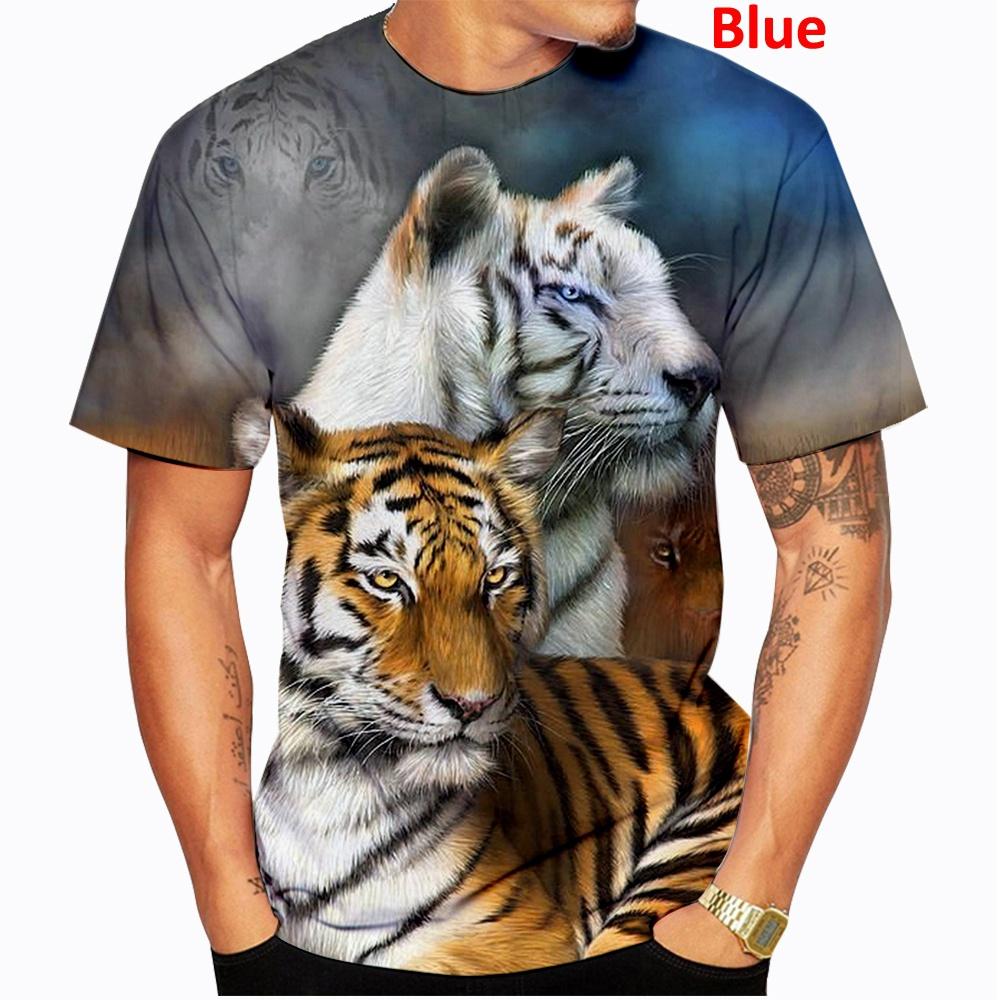 Cool Fashion Animal Tiger 3d Print T-Shirt Casual Round Neck Short Sleeved Men's T-shirts