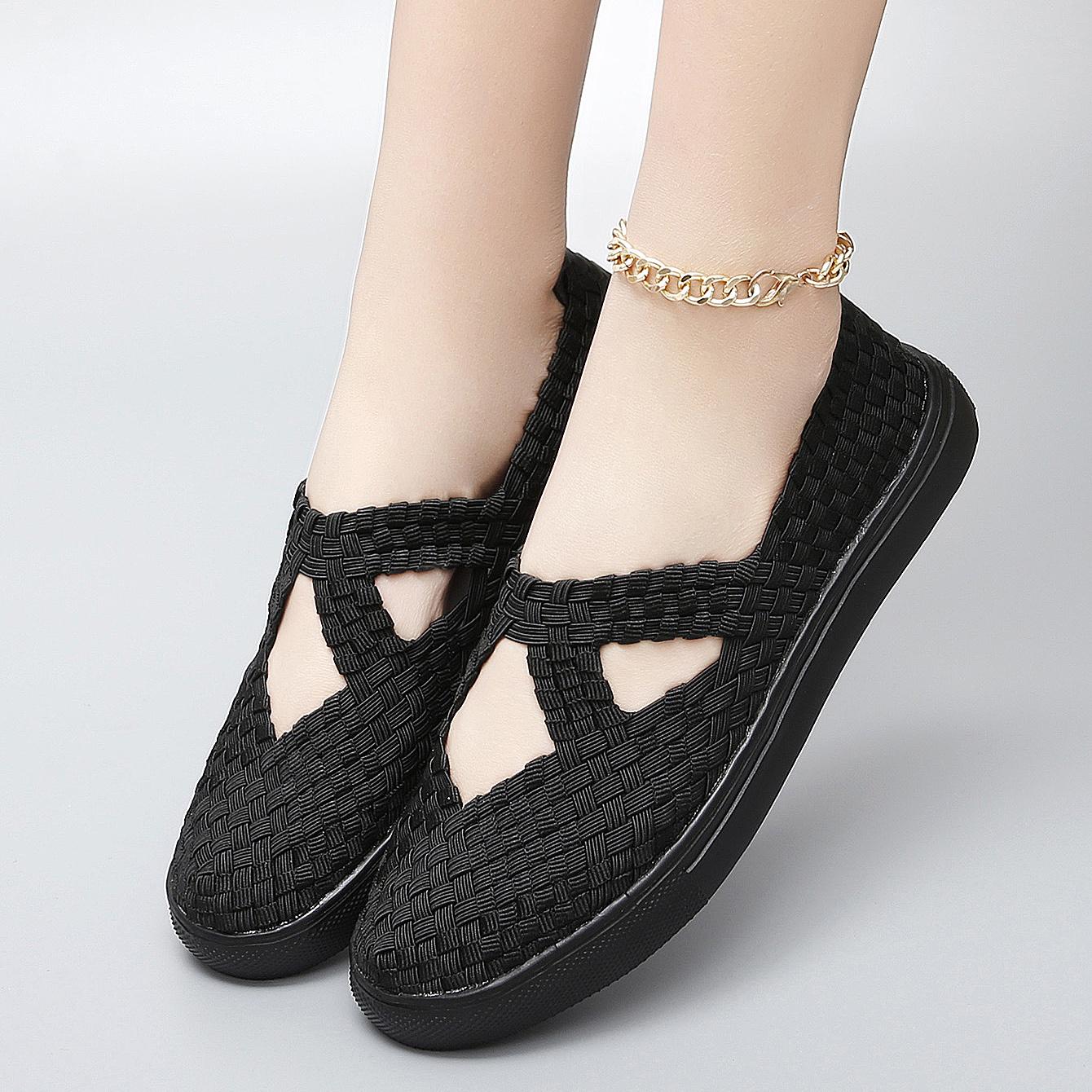 

Женские дышащие трикотажные туфли на плоской подошве, весна 2024, однотонные лоферы с острым носком, женские минималистичные балетки без застежек 4.5