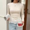 Womens Knit Long Sleeve T-Shirt With Lace Panel Zipper Detail Slim Fit Winter 2026