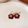 Silver Needle Red Series Flocked Bow Autumn/Winter Stud Earrings - Sweet, Fashionable High-End Design for Women.