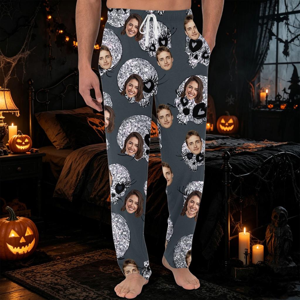 Men's Halloween Pajama Pants with Pockets, Casual Long Sleep Pants for Home
