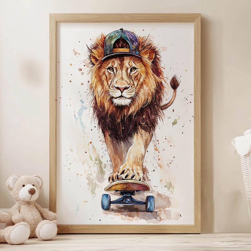 Lion On a Skateboard Poster Lion On a Skateboard Poster, 70X100 Cm, Frameless, Matte Paper 230 Gsm
