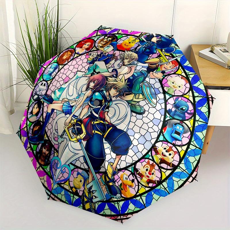 Kingdom Hearts Automatic folding umbrella  simple eight rib design, bright color pattern, durable iron frame, ideal for travel and outdoor,