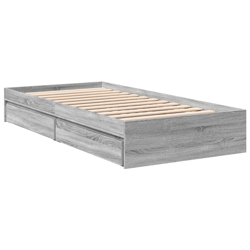 Bed Frame with Drawers Grey Sonoma 90x200 cm Engineered Wood