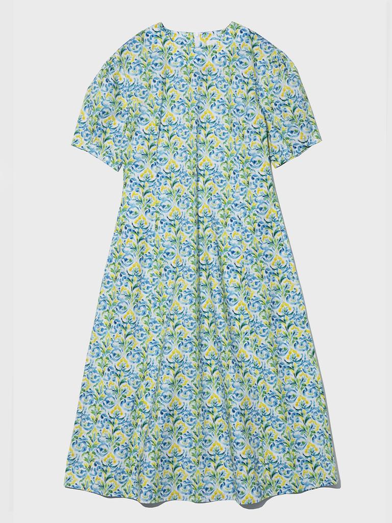 Vincent Navy Floral Short Sleeve Dress_White