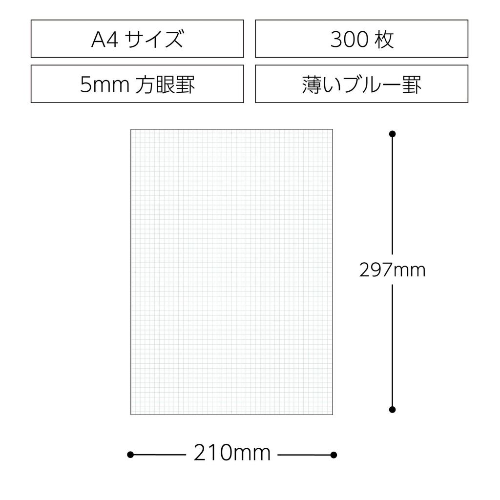 KOKUYO Writing 5mm 300 Paper, A4, Grid, Sheets, SE-W309S5