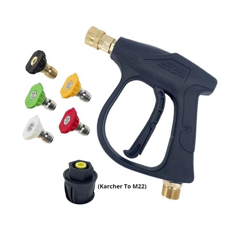 1 Set Black Short Handle High Pressure Washer Gun M22-14 Thread 1/4" Quick Connect Nozzle Car Cleaner Diy Accessories