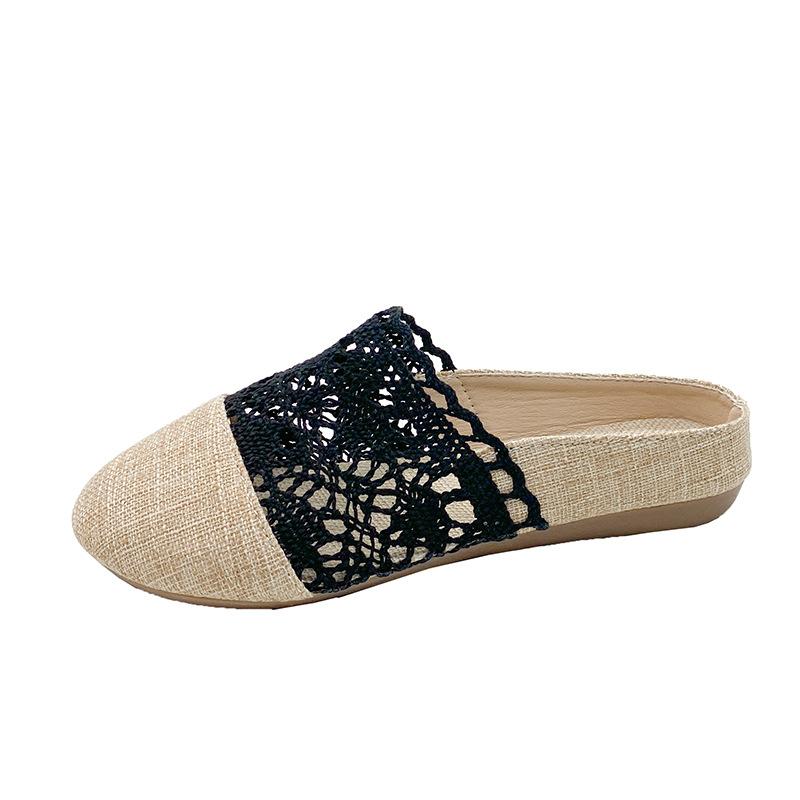 

Fashion Hollow Canvas Mules Women Flats Slippers Dress Shoes Summer Sandals 2024 Comfort Flip Flops New Slingback Slides Mujer Zapatos 35 чёрный