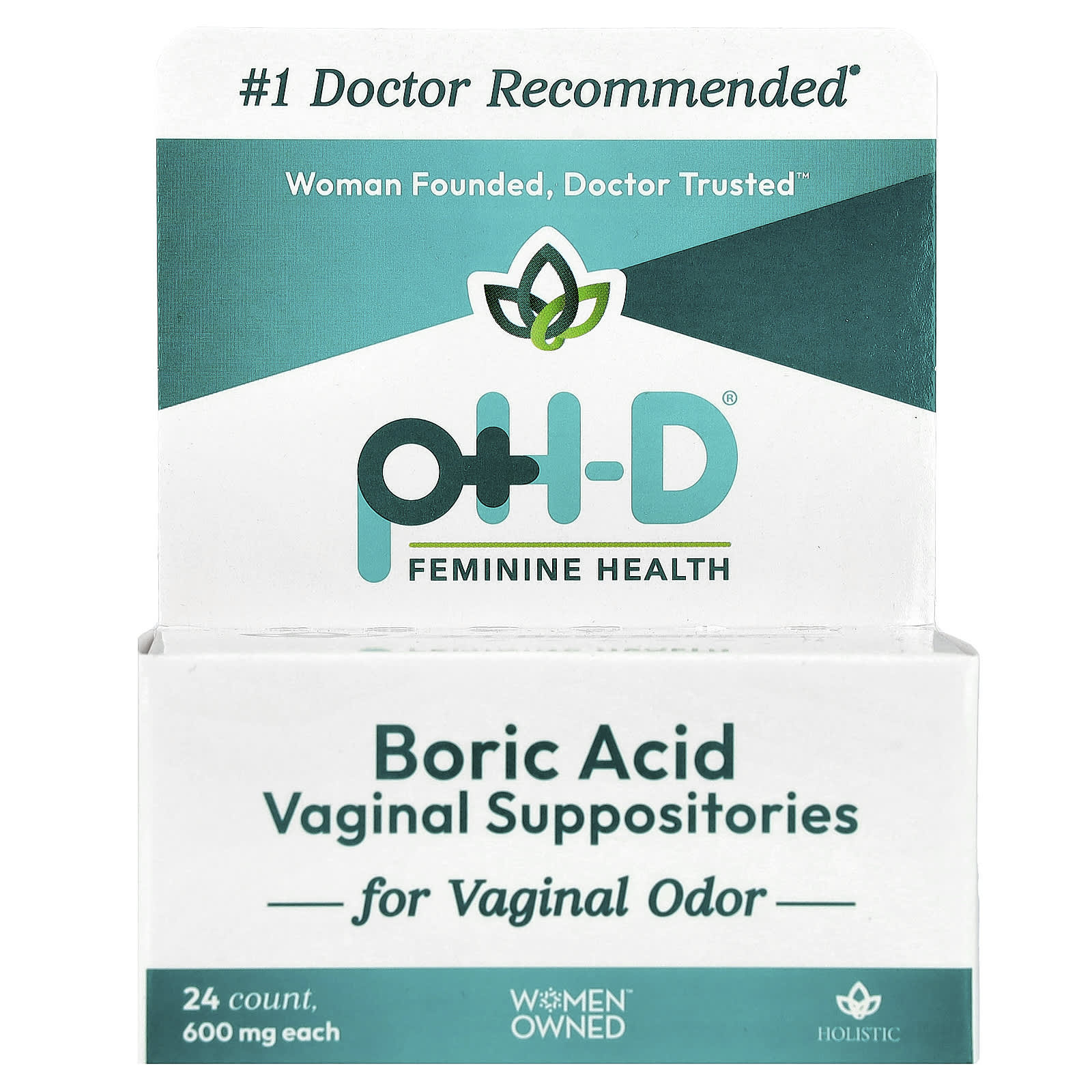 

Ph-D Feminine Health, Boric Acid Vaginal Suppositories, 600Mg, 24 Pieces
