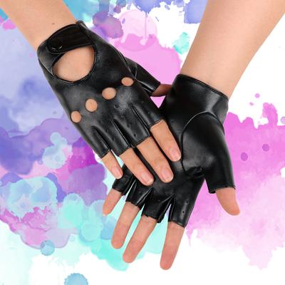 Leather Half Finger Gloves Women's Riding PU Comfort Locomotive Outdoor Training Half Finger Street Dance Performance Dance Gloves
