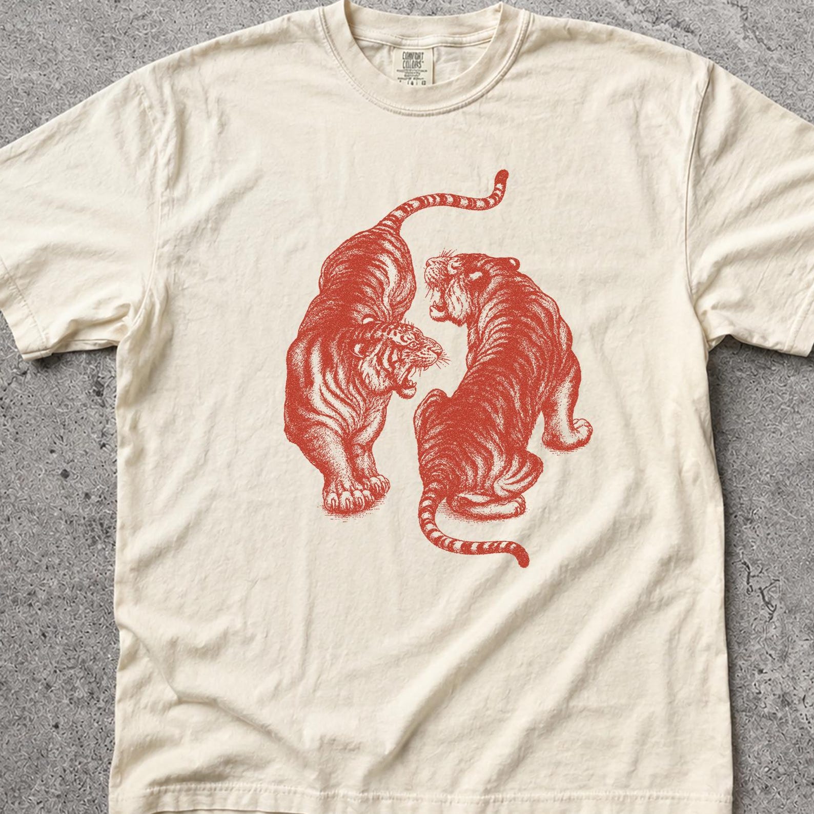 Japanese Fighting Tigers Shirt, Vintage Tattoo Art Graphic Tee, Retro Wild Cat Streetwear Top, Tiger Lover Gift S