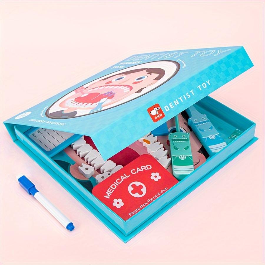 Blue Wooden Dentist Toy Set for Ages 3 and Up, Educational Dental Role-playing Game with Medical Tool Accessories, Perfect for Halloween, Christmas