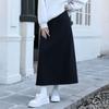 High Waist Midi A-Line Plus Size Women's Skirt - Drapey, Slit, Fleece-Lined for Autumn/Winter