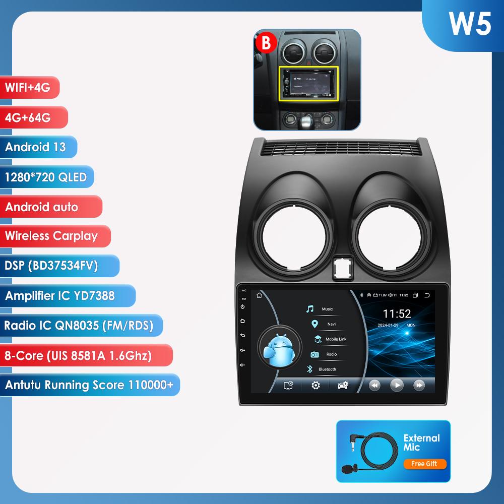 

Ossuret 8G+128G AI Voice Car Radio Android Auto Multimedia для Nissan Qashqai J10 2006 2007 2008-2013 Carplay 4G NET 2Din GPS Intelligent Autoradio W5 With-Canbus 8Core 4G 64G