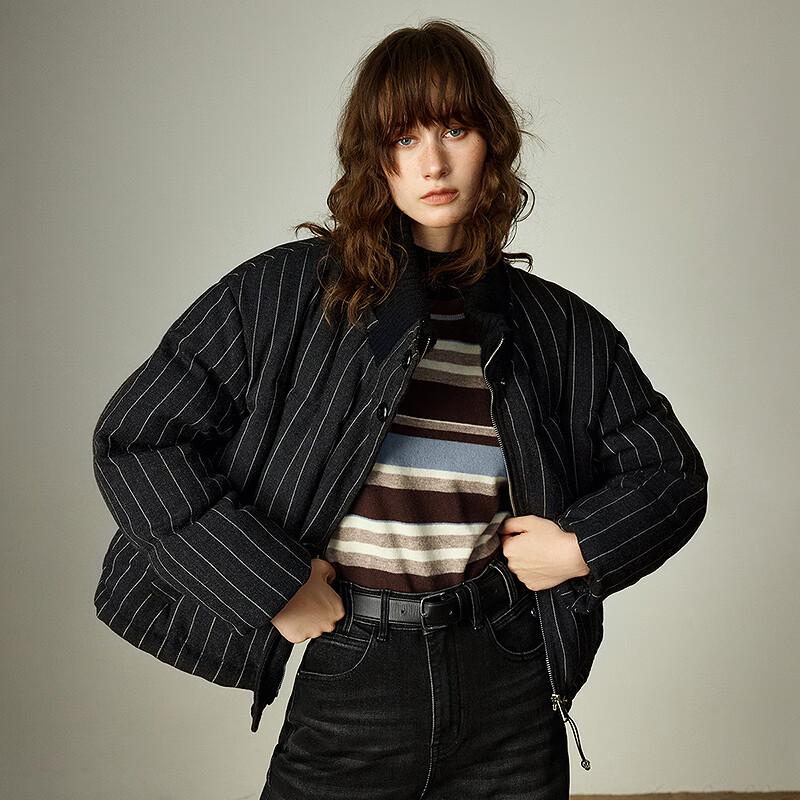 Chuyu Women's Striped Knit Stand Collar Puffer Jacket