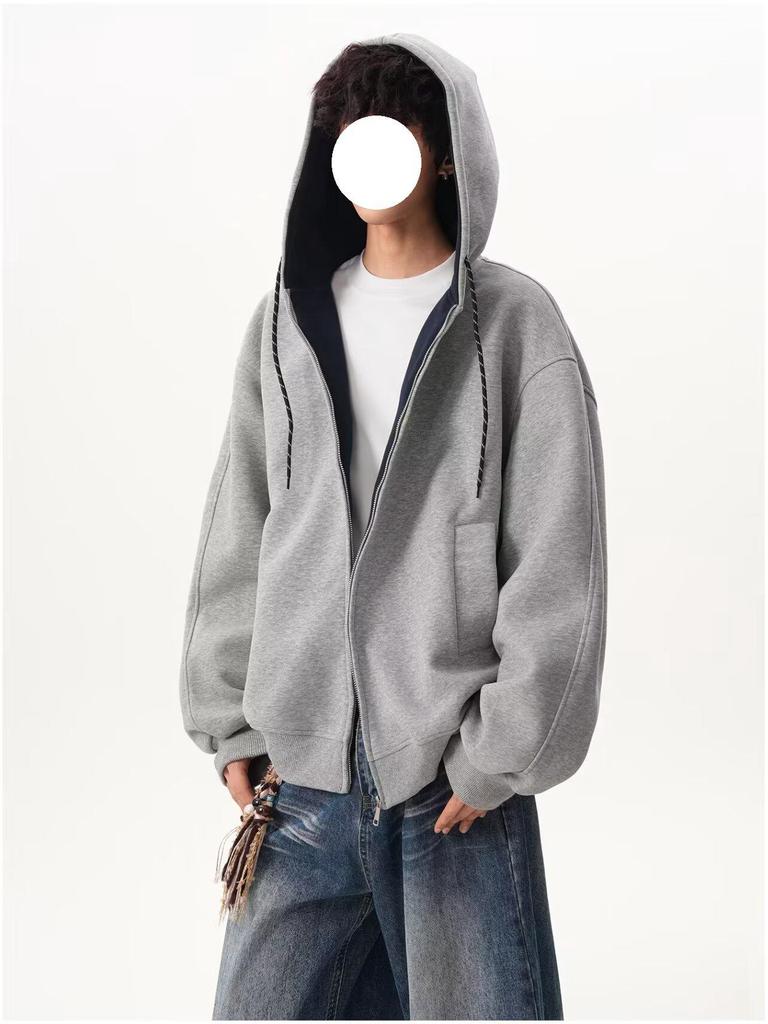 Moletom Color Block Unissex de Outono: Jaqueta Esportiva Solta Estilo College com Zíper Duplo