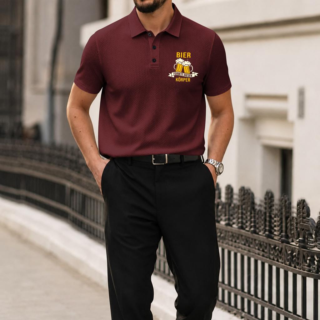 Men's Summer Polo Shirt Short Sleeve Ice Silk Material Casual Printed Top with Turn Down Collar for Daily Wear