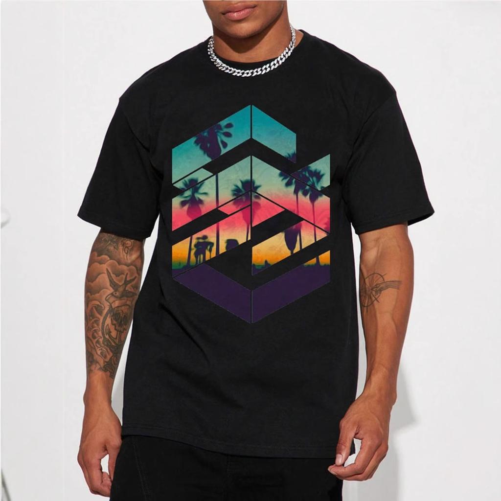Herren Kurzarm T-Shirt mit geometrischem Landschaftsmusterdruck