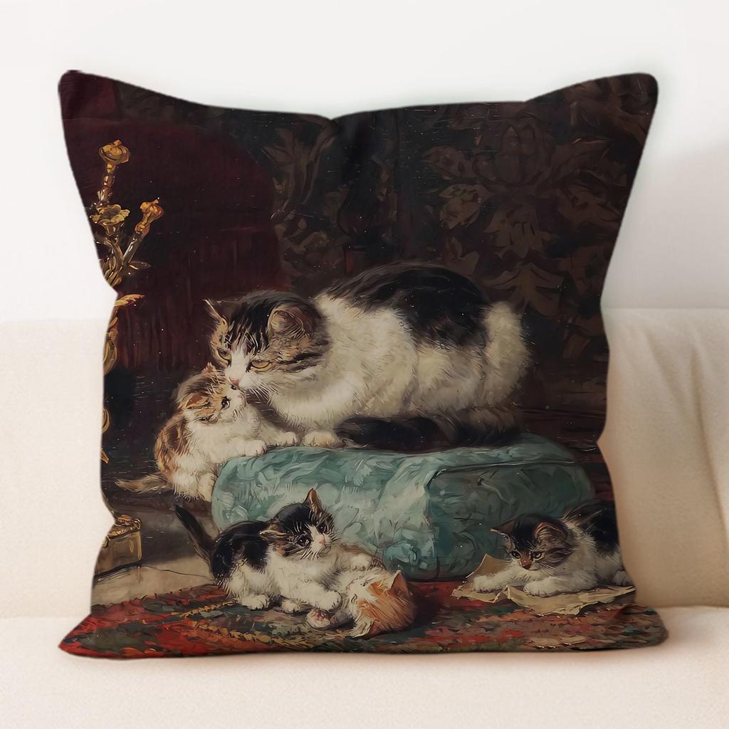 Oil Painting Cat Cat Picture Pillowcase Living Room Sofa Cushion Cover Bedside Pillow Pillowcase Home Decoration