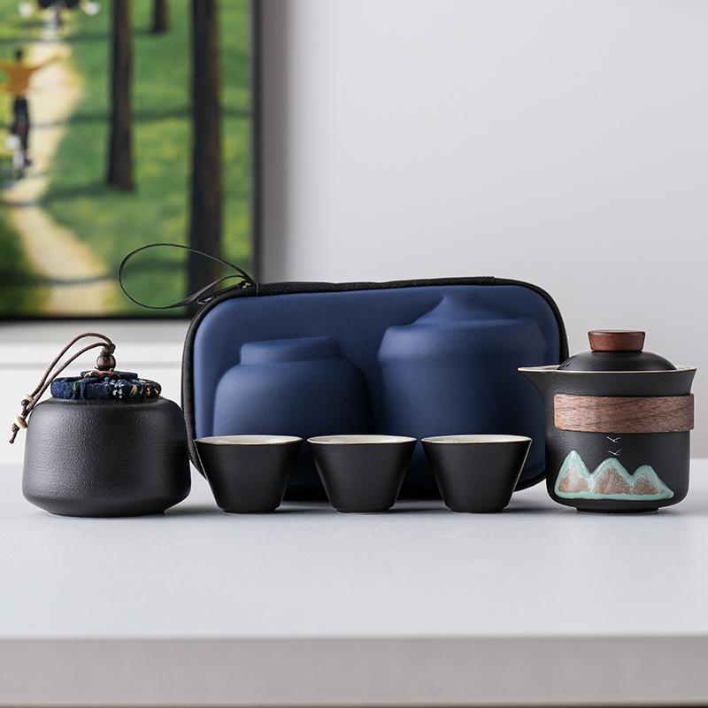 Light Luxury Hand-painted One Pot Three Cups High-end Travel Tea Set Portable Set Teapot Teacup Business Commemorative Gift