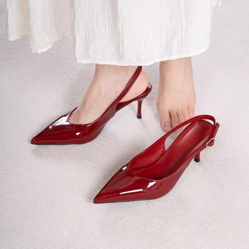 Fashion Baotou Slippers Summer New Pointed Toe Shallow Mouth Metal Buckle Non-slip Wear-resistant Stiletto High Heels