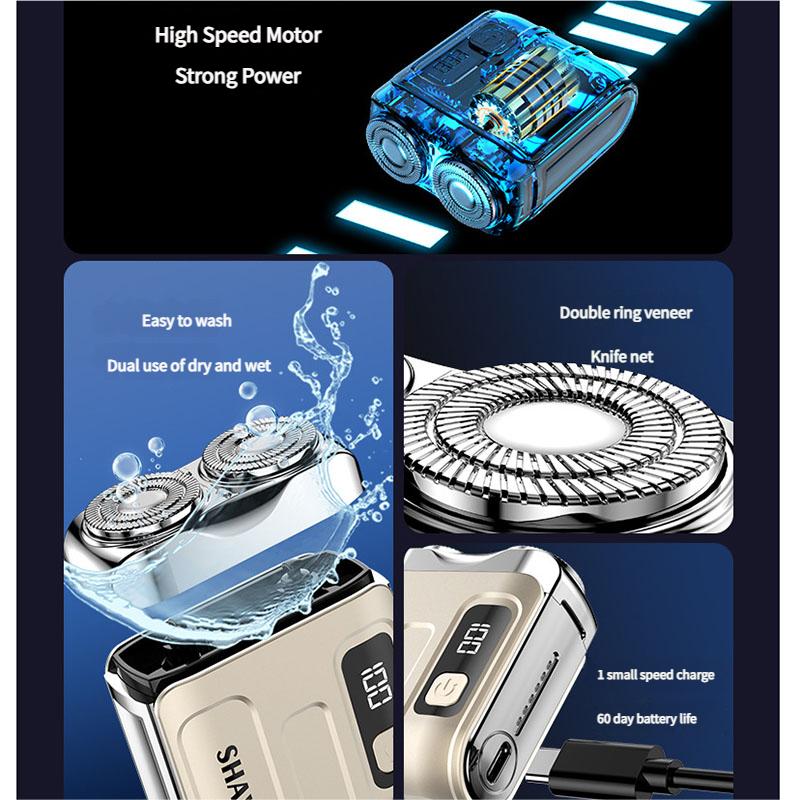 Męska Mini Golarka Elektryczna Podwójna Głowica Wodoodporna Typ-C Akumulatorowa Golarka Podróżna Golarka Rotacyjna Przenośne Narzędzie do Trymerowania Włosów i Brody