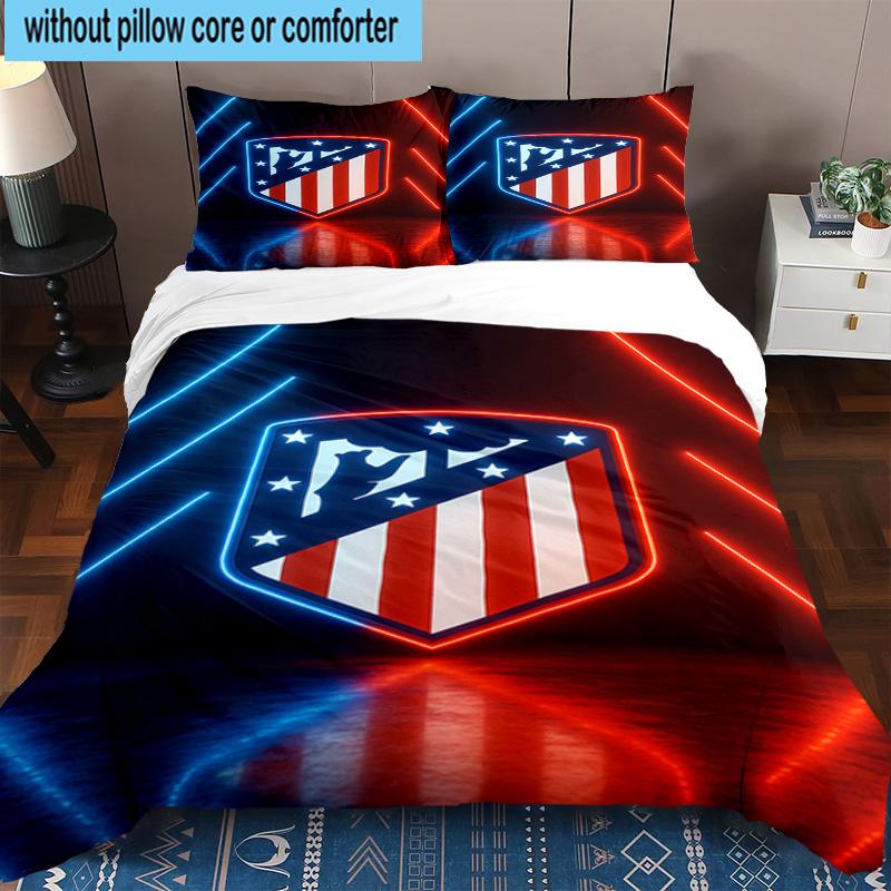 3pcs Atletico Football Club Printed Bedding Set Duvet Cover Closure Includes 1 Duvet Cover & 2 Pillowcases Bedding Sets Home Decor Gifts