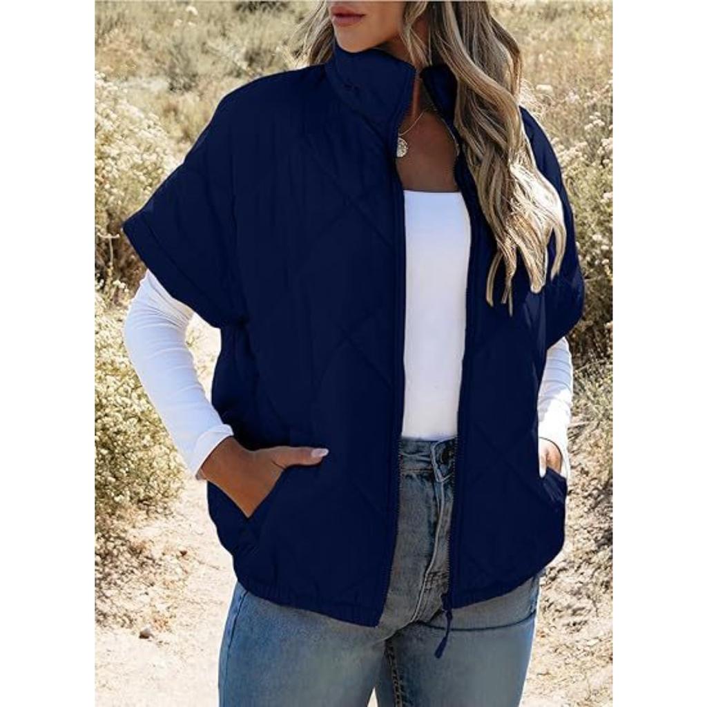 2025 Winter Autumn Women's Casual Padded Jacket with Pockets Zipper Diamond Quilted Warm Outerwear