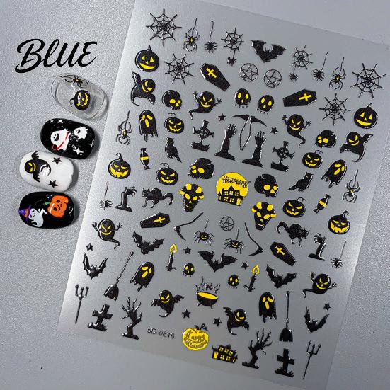 5D Embossed Nail Decals Halloween Art Stickers Skull Pumpkin Ghost Spooky Stickers Decals Waterproof Self Adhesive Manicure Decoration Decorative