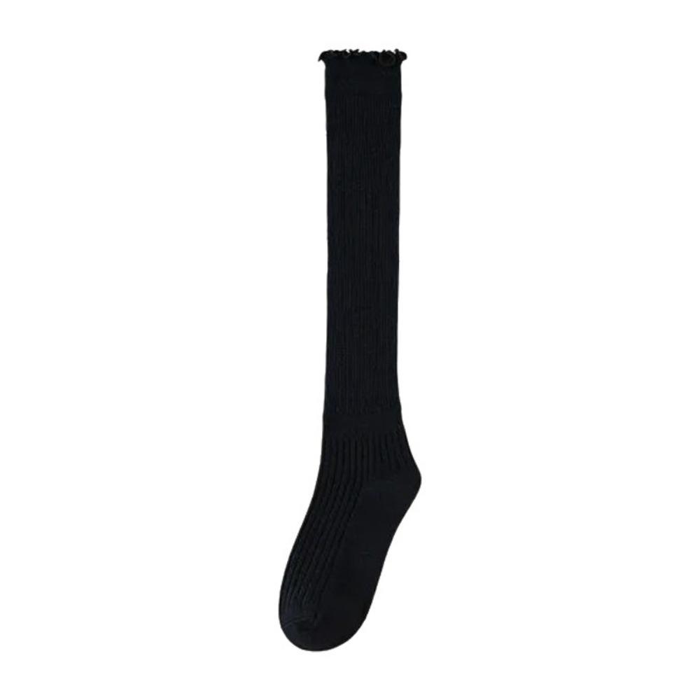 1Pair New Cotton Knee-high Socks Ruffled Edge Japanese Style Calf Socks Solid Color Sweat-absorbent Boot Socks Fall Winter