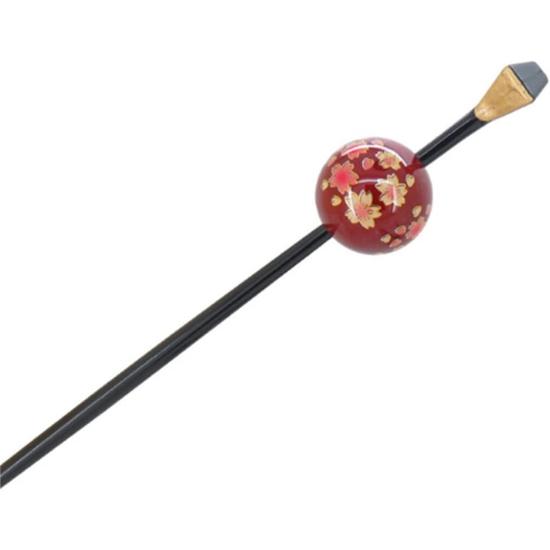 Kyo-ame Temari Kanzashi Red Round Glass Bead with Cherry Blossom Hair Accessory