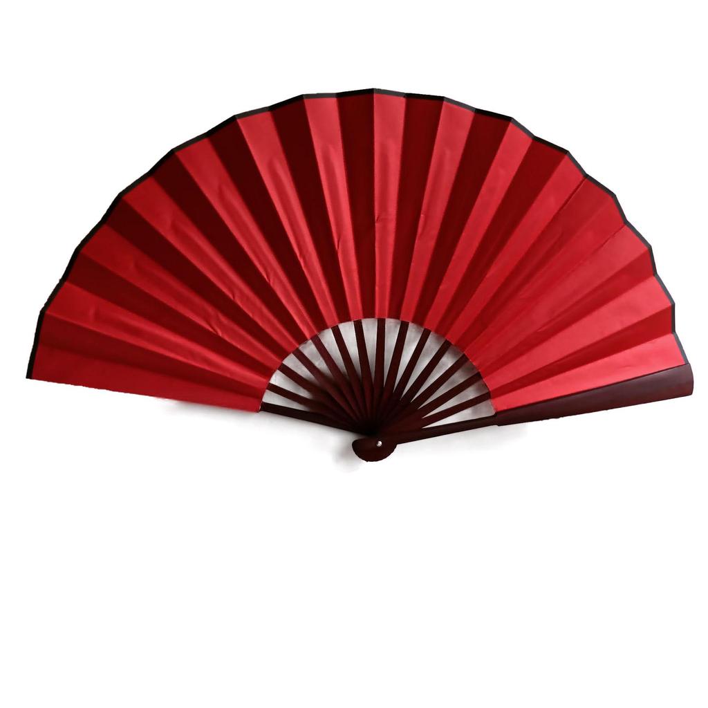 8/10 Inch Men's Silk Folding Fan with Red Bone - Red, Yellow, White & Black Options