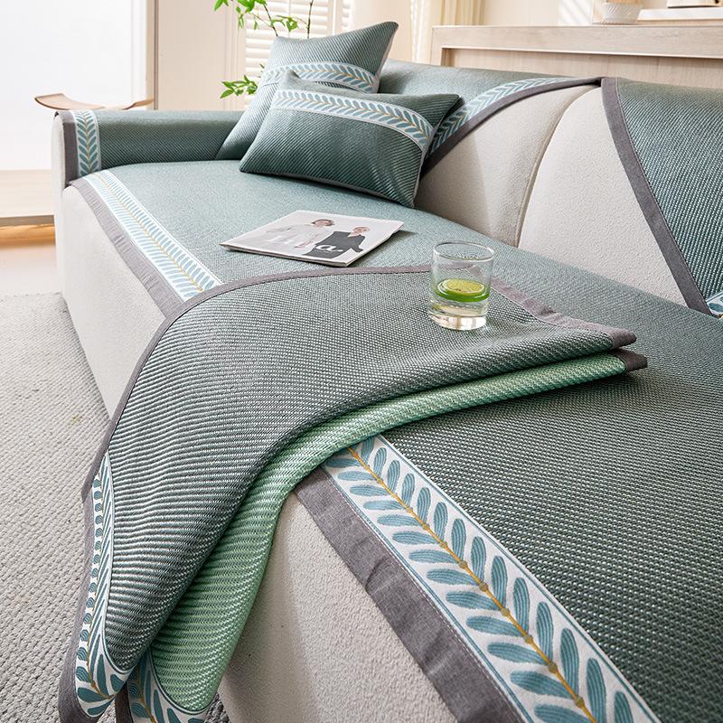 Sofa Cushion, Summer Ice Rattan Mat, Simple Non-Slip Sofa Cover Towel, Summer Ice Silk Straight Row Sofa Seat Cushion