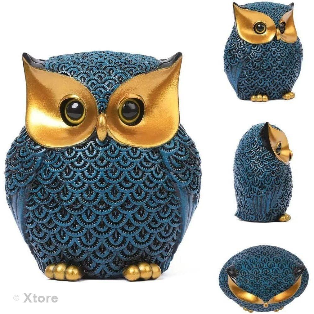 Modern Classy Lucky Owl Resin Art Figure Showpiece (Blue), 1 Piece
