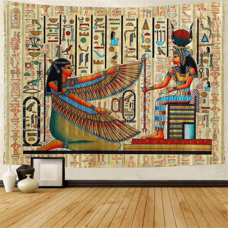 Vintage Ägyptische Göttin Wandteppich Altes Papyrus Hieroglyphen Flügel Sonne Antike Zivilisation Raum Hängendes Tuch Dekor