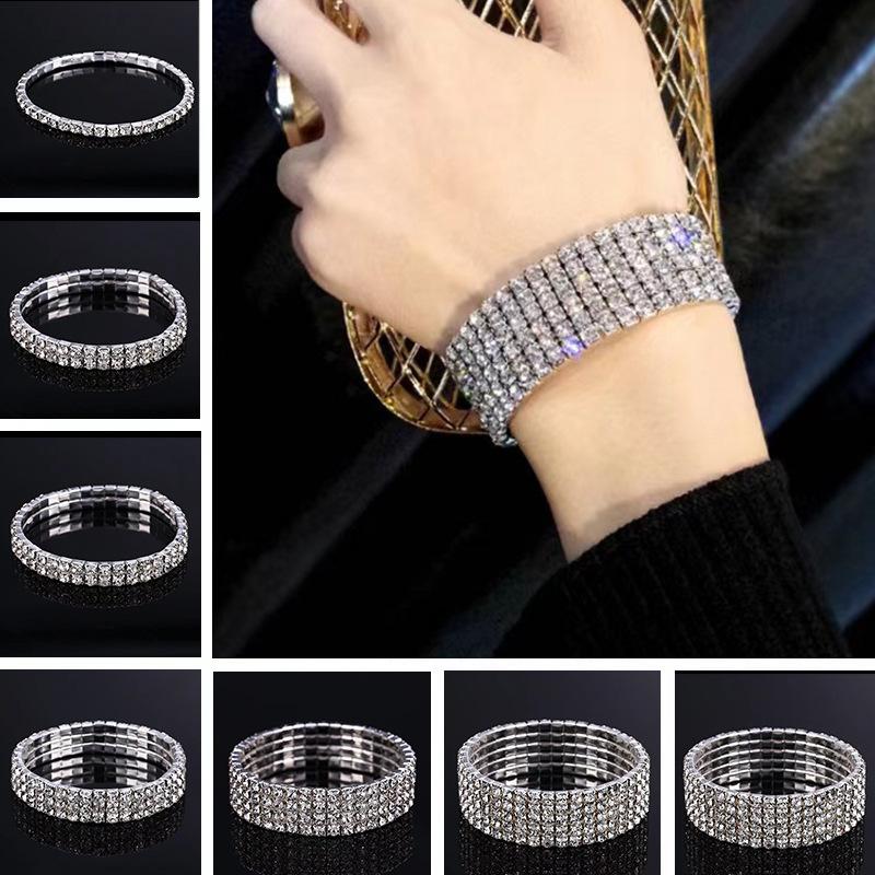 Bracelet Tendance Luxe Léger Multi-rangs Réglable Élastique Zircon Complet Zircon Adapté pour Voyage, Fête, Festival Cadeaux