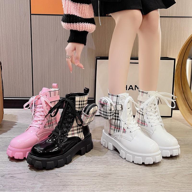 Trendy Pocket Bag Martin Boots Fleece Thick-Soled Round Head Short Fashion Boots