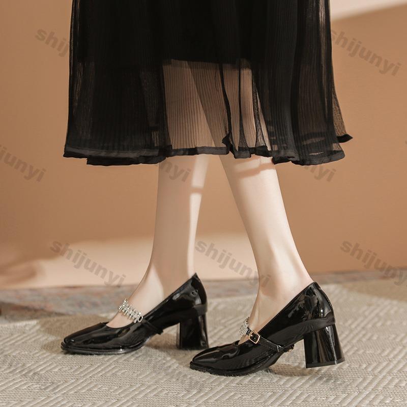 Fashion 2025 Spring Summer New Square Toe Women's Shoes Fashion Large Size Elegant Medium Heel High Heels Comfortable Mary Jane Shoes