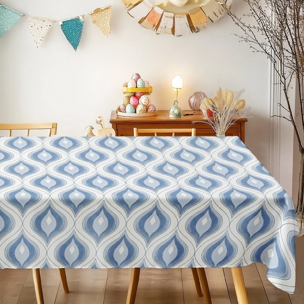 Blue Wave Geometric Rectangle Table Cloth for Table Decor Kitchen Dining Waterproof Reusable Tablecloth for Tables Party Picnic