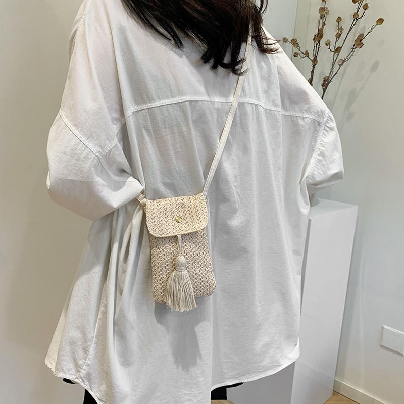 Chic Khaki And White Woven Small Square Bag For Women Trendy Summer Fashion Accessory