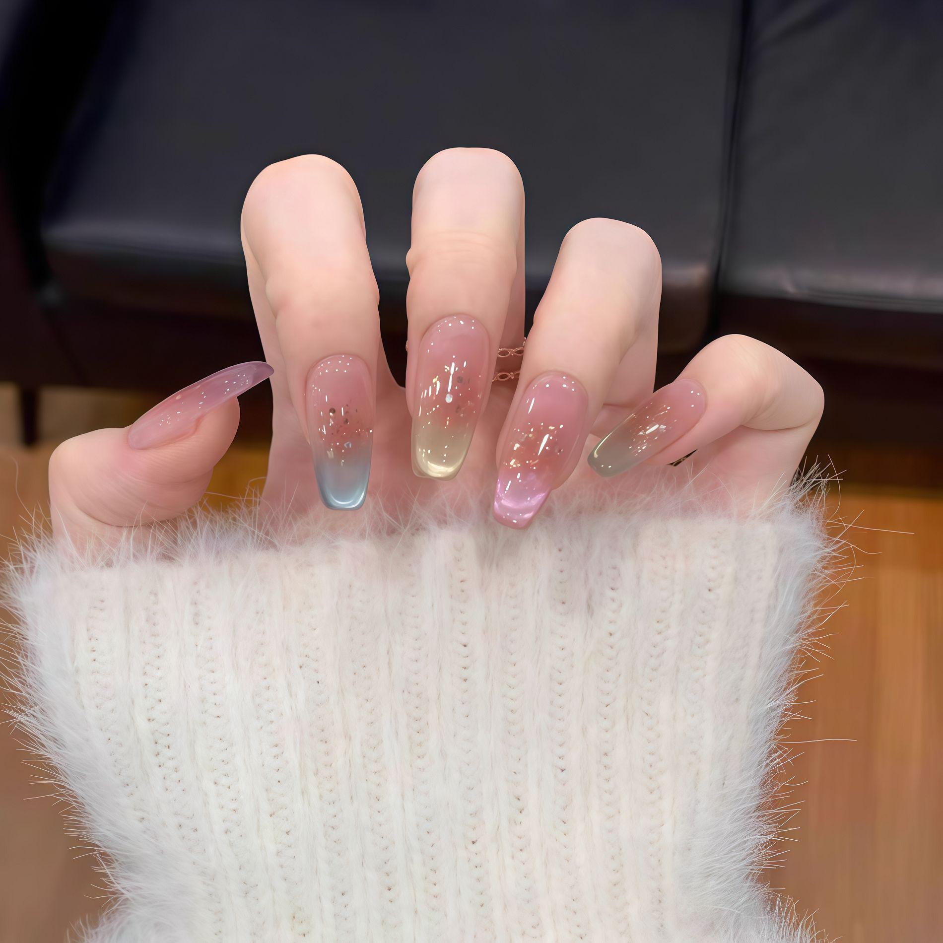 Dopamine Cat Eye Glitter Press-On Nails - Sweet Girl Style