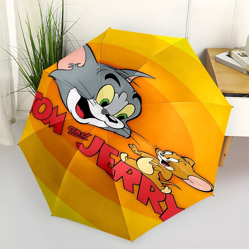 1pc Tom Jerry Automatic Folding Umbrella - Compact 8-Rib Design, Durable Plastic & Iron1101L