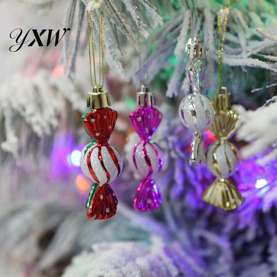 High-quality Plastic Hanging Candy Ornament 6Pcs/Box Christmas with Lanyard Unbreakable Reusable Electroplating Festive Decorations Holiday Decoration