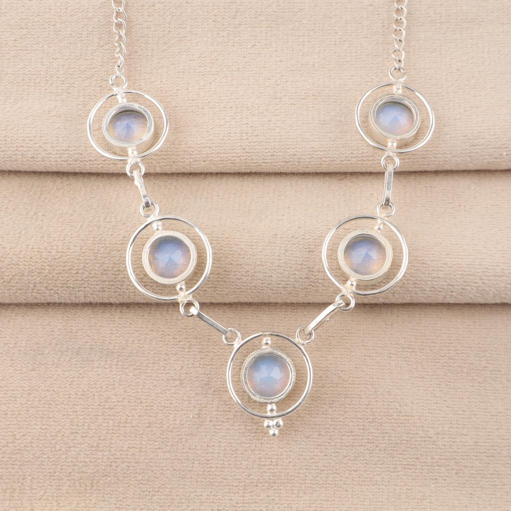 Milky Opal Gemstone Silver Necklace, 925 Sterling Silver Handmade Women Necklace, White Opal Jewelry For Women RN-2-22
