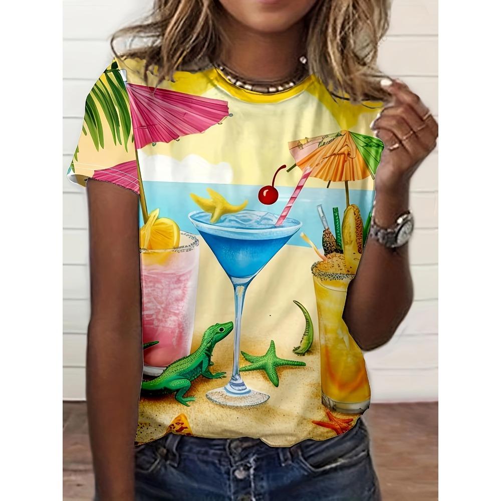 Summer Fashionable Personalized Pattern Cherry 3D T-shirt Soft Comfortable Vintage Loose Creative Women's Round Neck Short Sleeved T-shirt