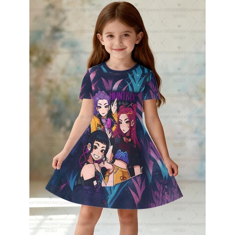 Summer Cute Kpop Demon Hunters Child Short Sleeve Adult Kids Tee Birthday Jersey Fashion Dress Cosplay Huntrix Fan Gift