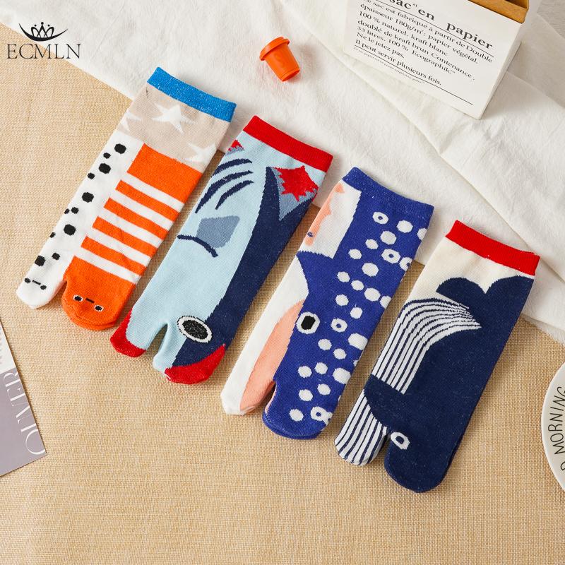 Damskie skarpetki z separatorem palców w kształcie delfina Zabawny i uroczy design z kreskówki Bawełniane skarpetki Pochłaniające pot Skarpetki do połowy łydki