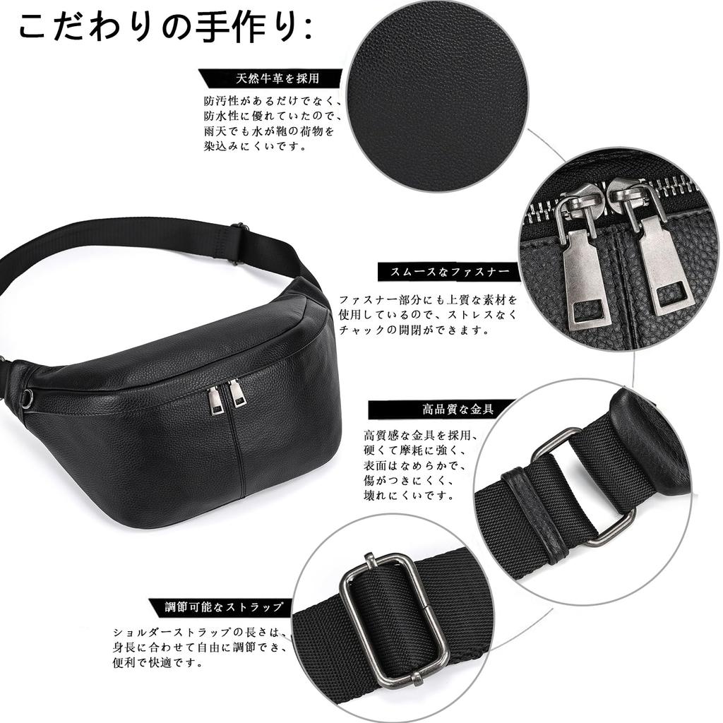 Waist genuine body crossbody waist smartphone wallet for black bag, leather, men's bag, 2-way, one-shoulder bag, leather, bag, outdoor, pouch,