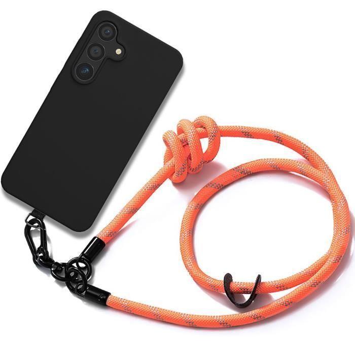 Coque de protection - BOOLING - pour Samsung Galaxy S24 Plus - Silicone Antichoc - Cordon Démontable Orange - Noir
